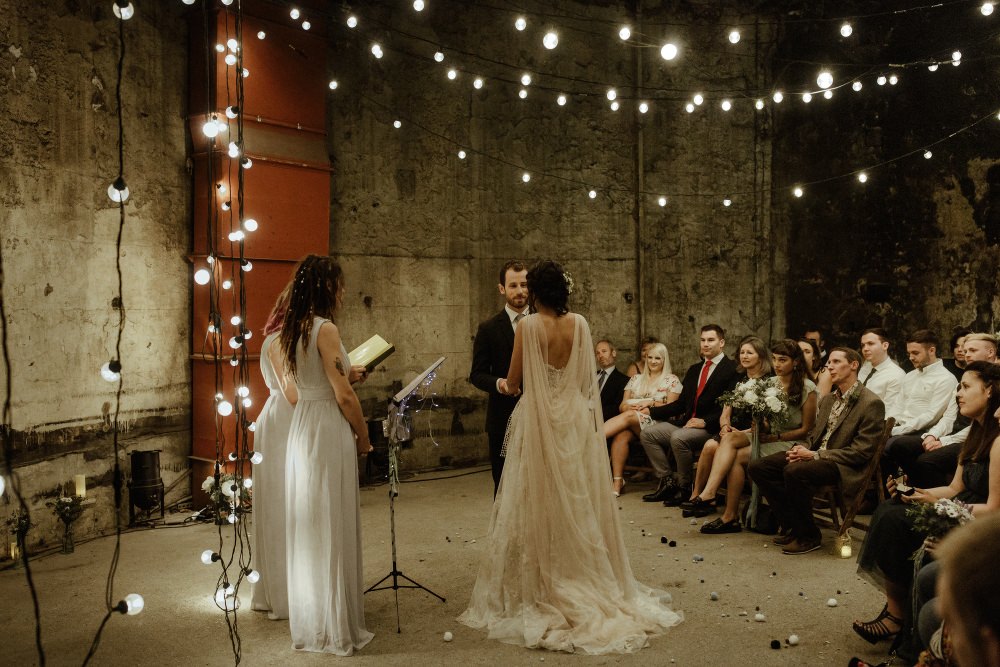 Festoon Lights Lighting Ceremony Brunel Museum Wedding Olivia and Dan Photography