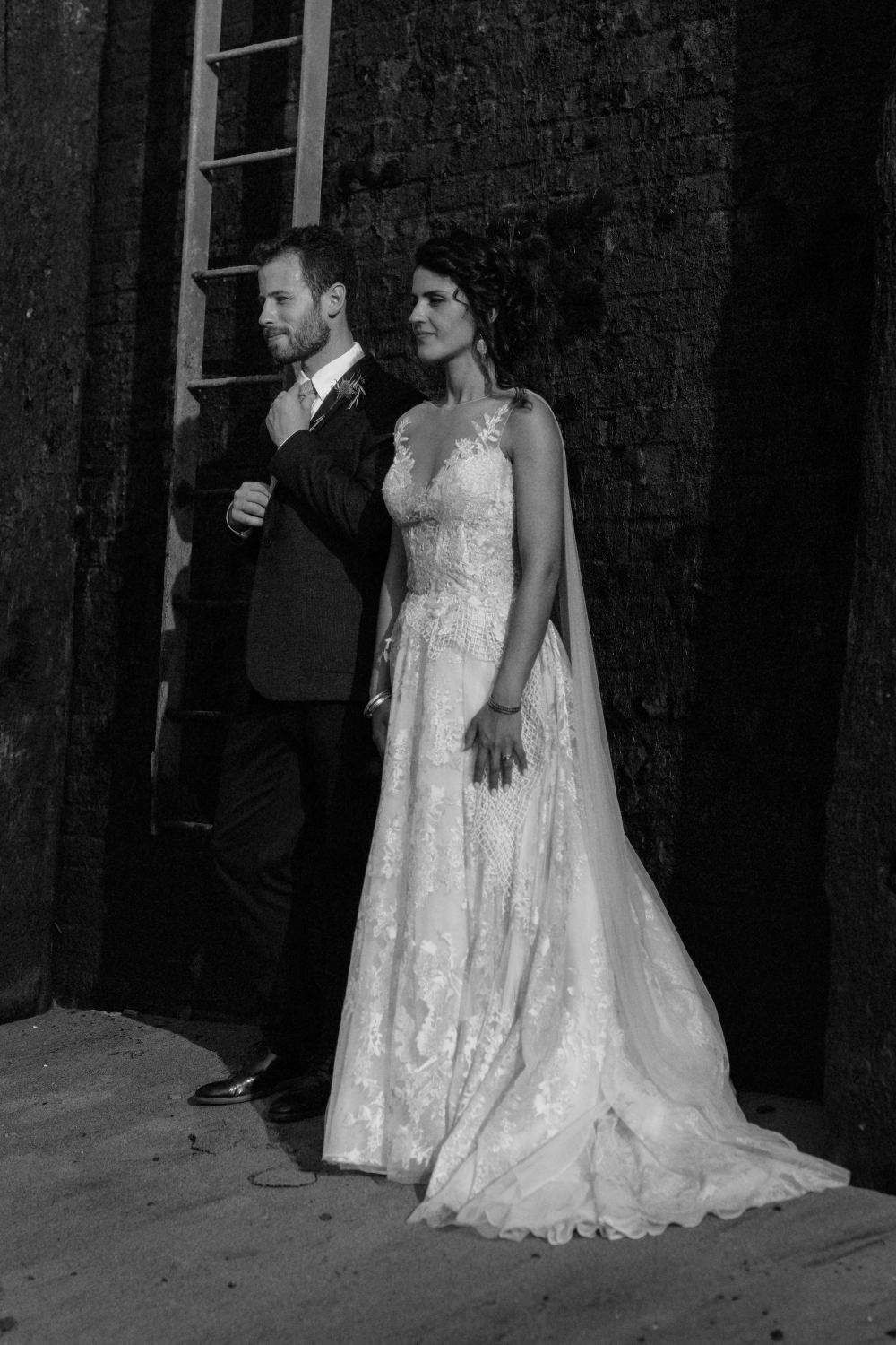 Bride Bridal Dress Gown Illusion Lace Cape Veil Gemy Maalouf Brunel Museum Wedding Olivia and Dan Photography
