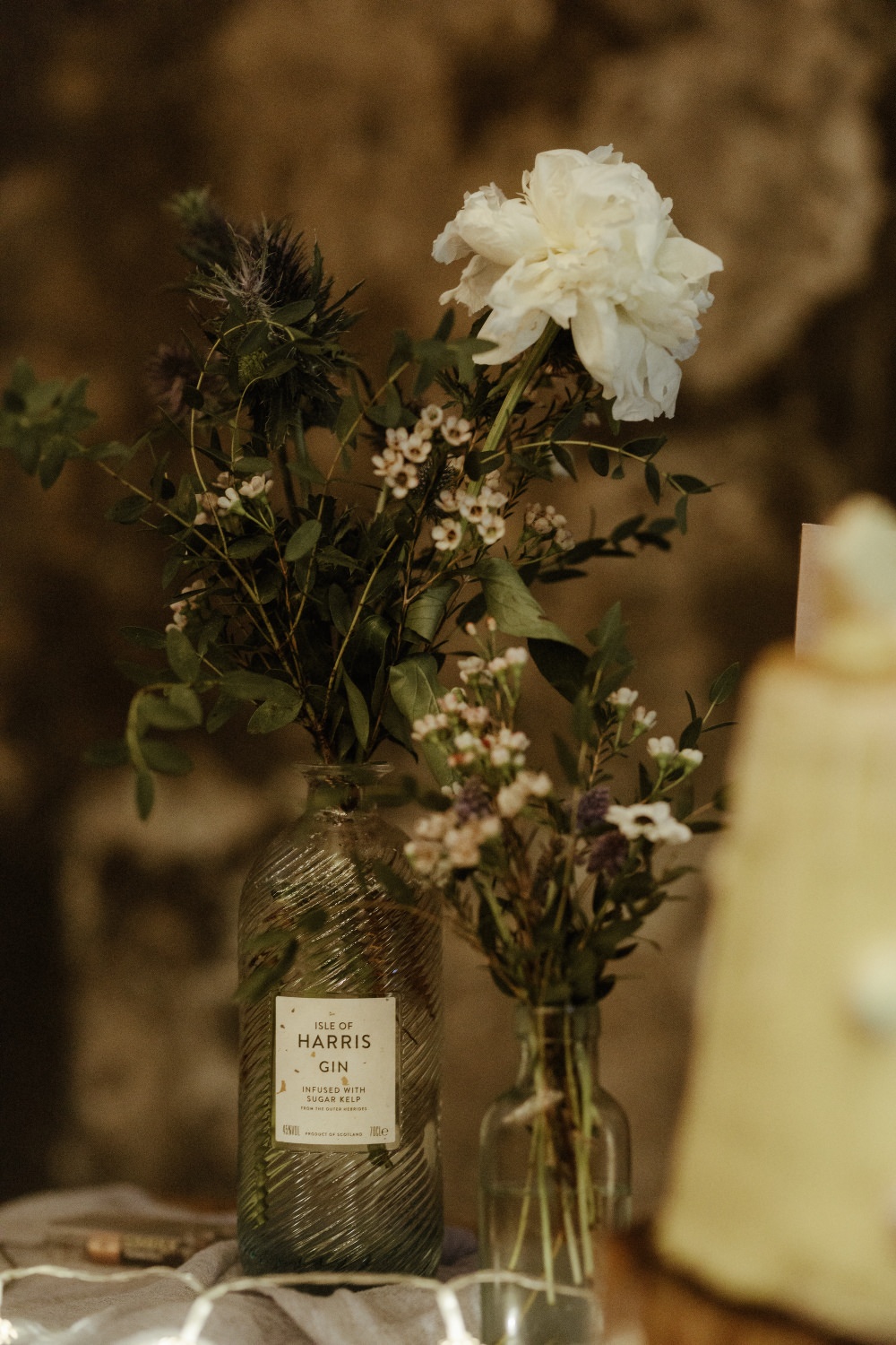 Bottles Flowers Table Decor Brunel Museum Wedding Olivia and Dan Photography