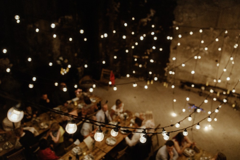Festoon Lights Lighting Brunel Museum Wedding Olivia and Dan Photography