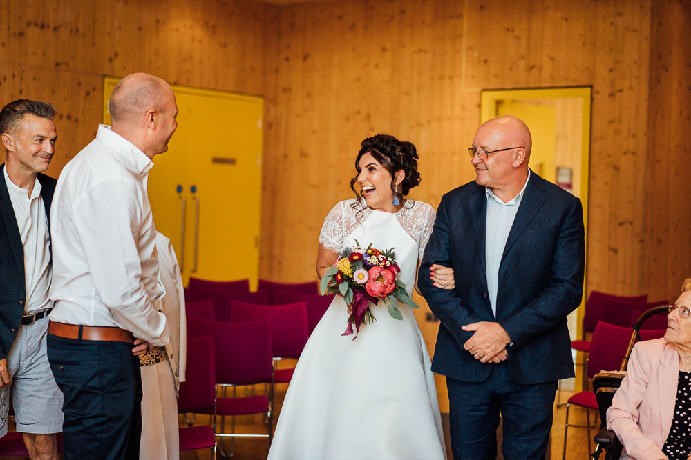 Bride Bridal Embellished Shoulder High Low Dress Gown Colourful Tipi Garden Wedding Fairclough Studios