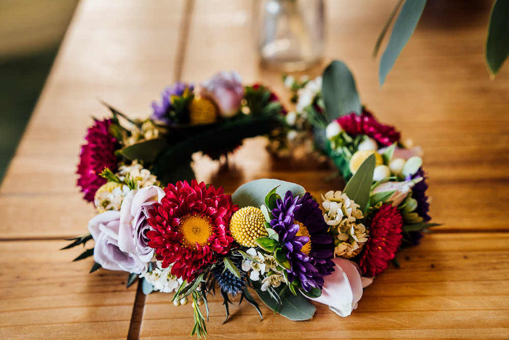 Bride Bridal Flower Floral Crown Colourful Tipi Garden Wedding Fairclough Studios