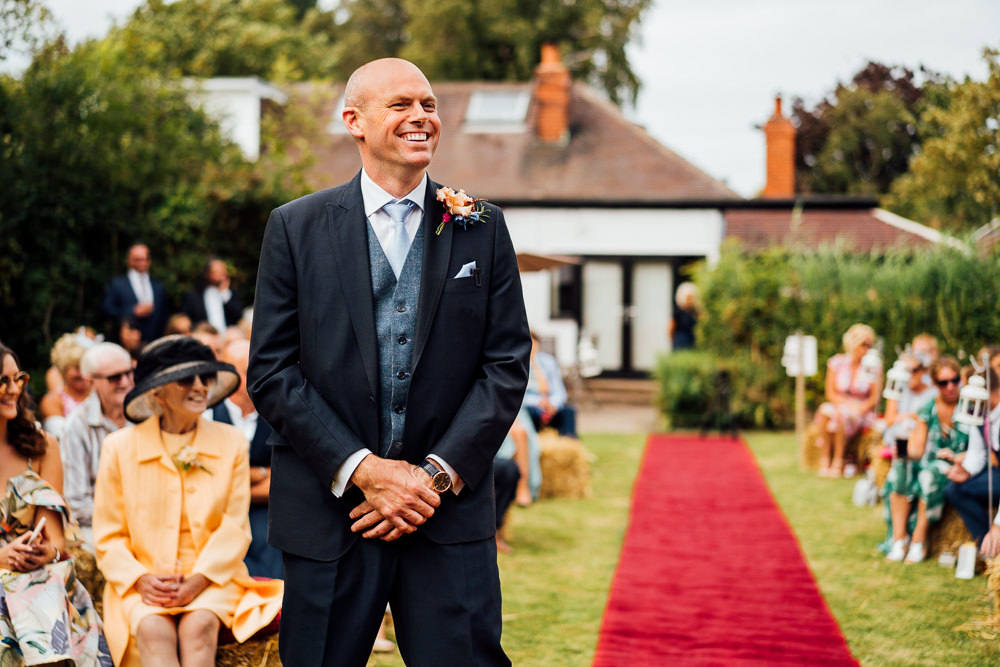 Navy Blue Three Piece Waistcoat Suit Groom Colourful Tipi Garden Wedding Fairclough Studios