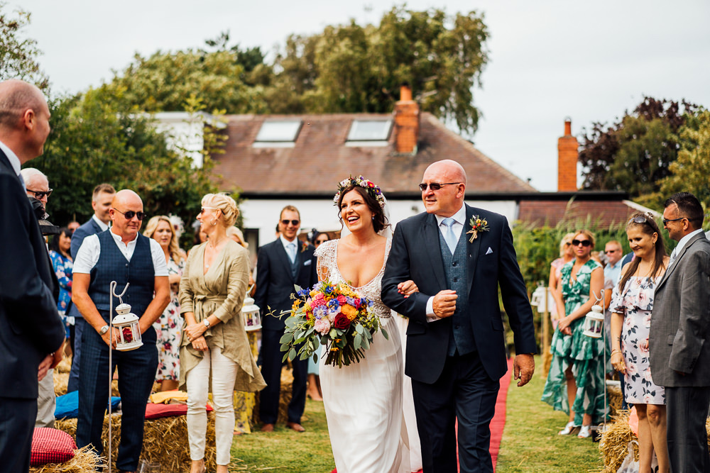 Bride Bridal Embellished Shoulder Beaded Dress Gown Veil Floral Flower Crown Blue Three Piece Suit Colourful Tipi Garden Wedding Fairclough Studios
