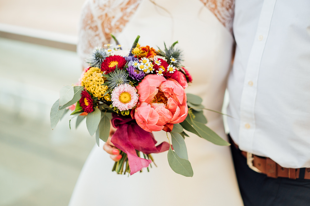 Multicolour Bouquet Peony Daisy Bride Bridal Colourful Tipi Garden Wedding Fairclough Studios