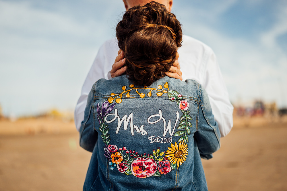 Denim Mrs Handpainted Jacket Bride Bridal Colourful Tipi Garden Wedding Fairclough Studios