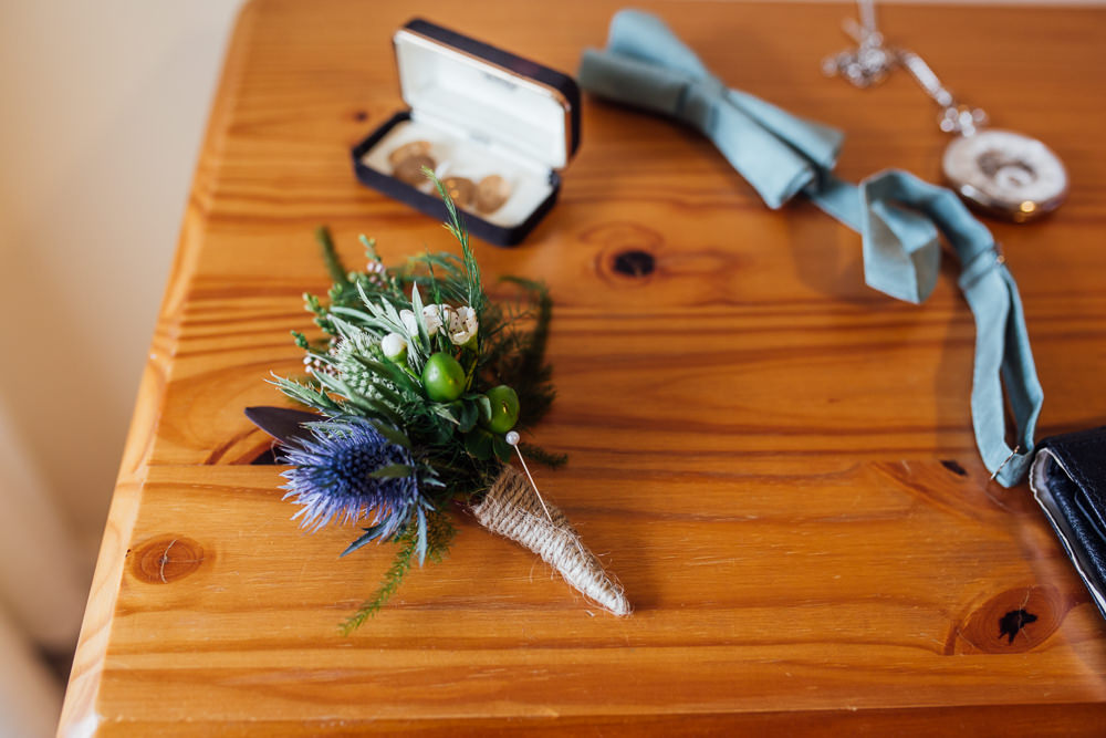 Buttonhole Flowers Twine Thistle Druidstone Wedding Florence Fox Photography