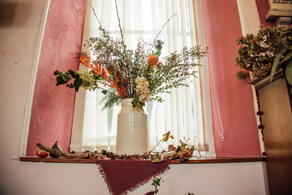 Jug Flower Arrangement Natural Wild Druidstone Wedding Florence Fox Photography