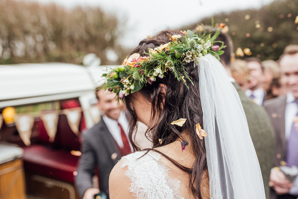 Flower Crown Bride Bridal Veil Druidstone Wedding Florence Fox Photography