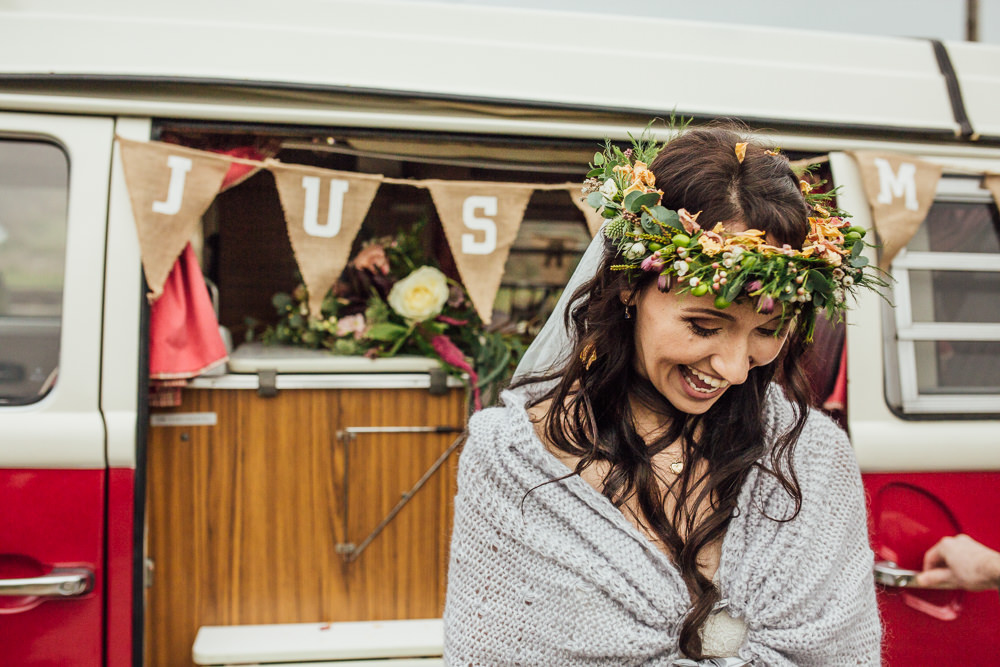 Flower Crown Bride Bridal Veil Druidstone Wedding Florence Fox Photography