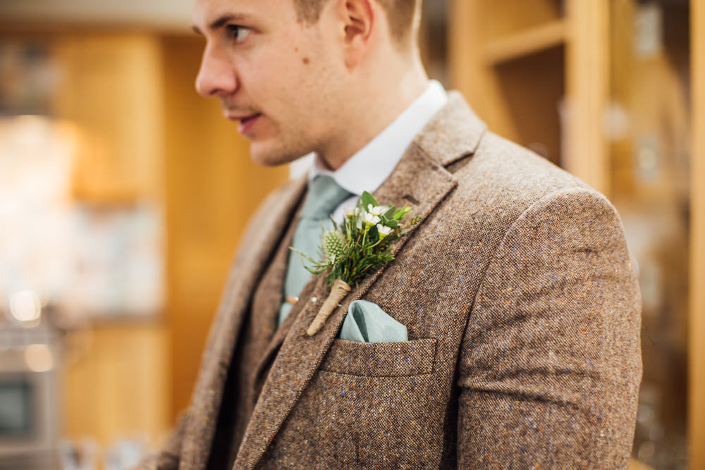 Buttonhole Flowers Twine Thistle Druidstone Wedding Florence Fox Photography