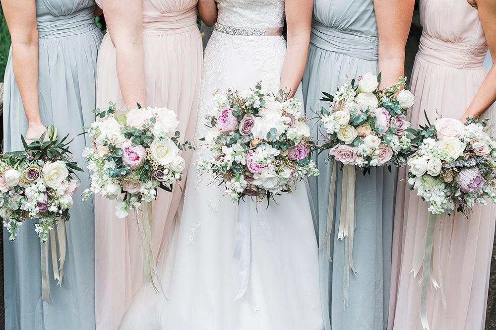 Bride Bridal Bridesmaids Bouquet White Pink Ribbon Edmondsham House Wedding Darima Frampton Photography