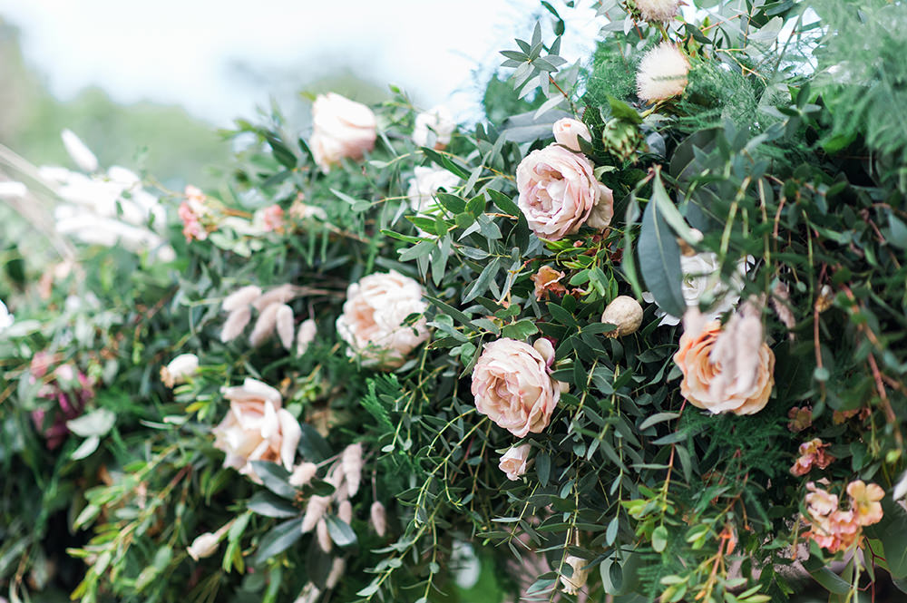 Greenery Pink Rose Floral Archway Backdrop Edmondsham House Wedding Darima Frampton Photography
