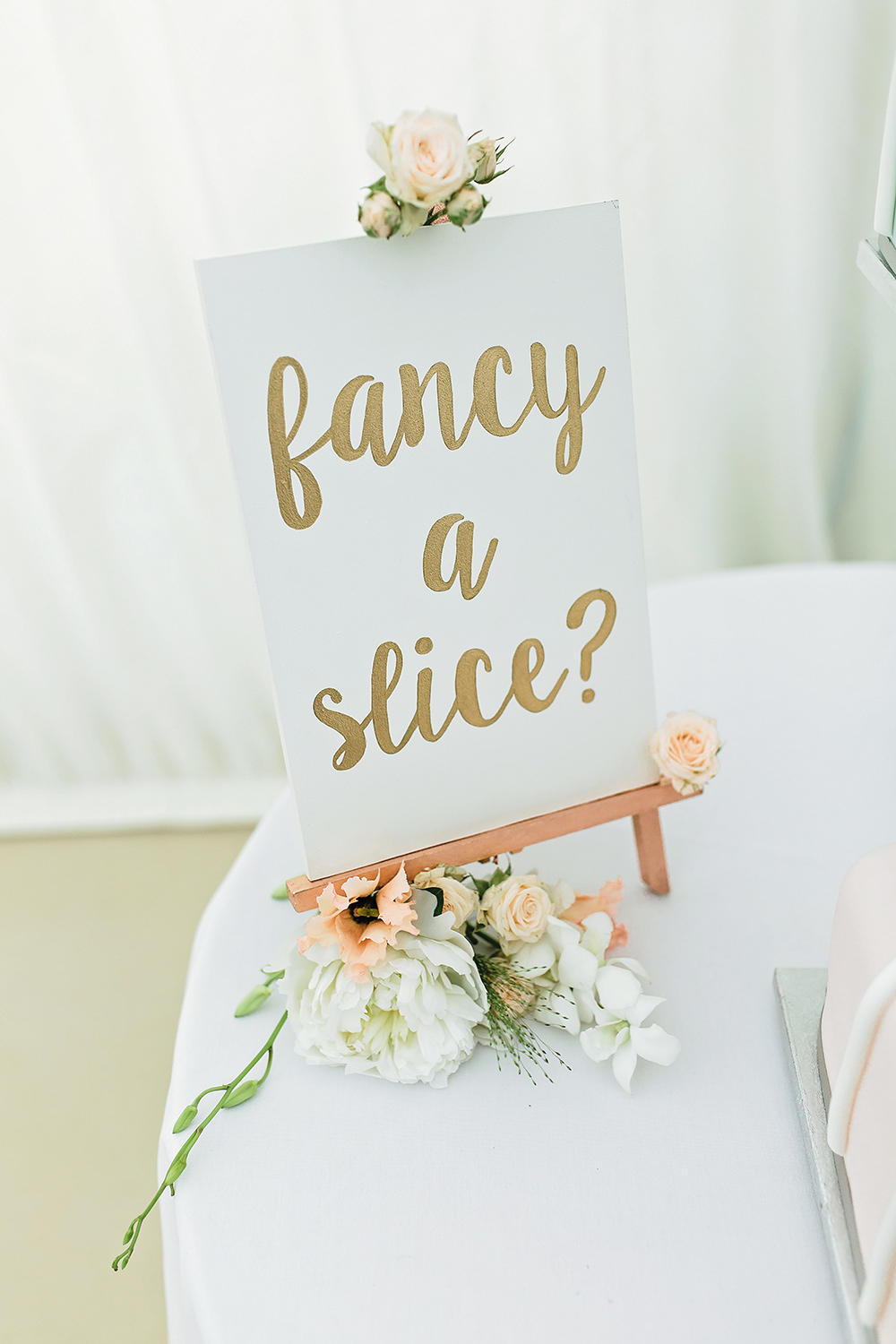 Fancy A Slice Cake Sign Easel Rose Edmondsham House Wedding Darima Frampton Photography