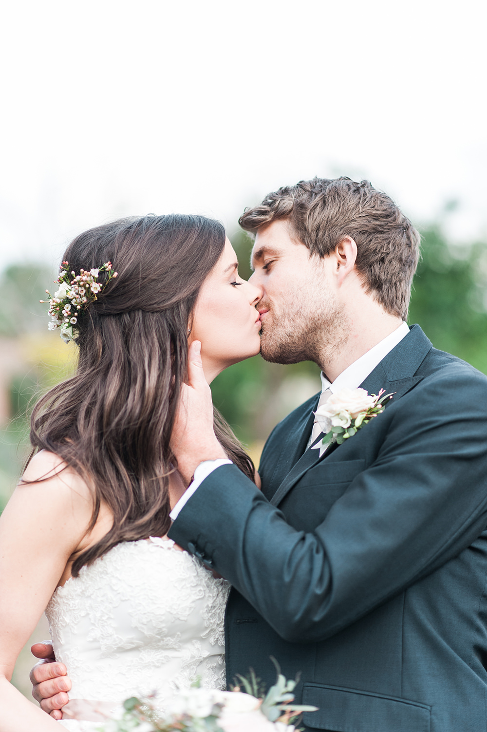 Bride Bridal Gown Dress Strapless Sweetheart Neckline Ribbon Belt Pink Blue Suit Groom Edmondsham House Wedding Darima Frampton Photography