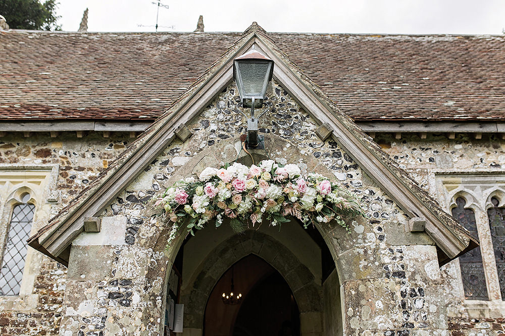 Archway Entrance Flowers Floral Pink Blush Rose Edmondsham House Wedding Darima Frampton Photography