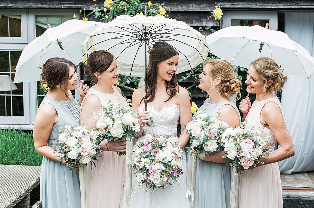 Bride Bridal Gown Dress Strapless Sweetheart Neckline Ribbon Belt Pink Pastel Mismatched Bridesmaids Edmondsham House Wedding Darima Frampton Photography