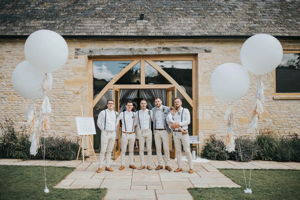 Groom Groomsmen Boq Tie Braces Beige Blue Jacket Chinos Eucalyptus Boho Greenery Barn Wedding Kerry Diamond Photography