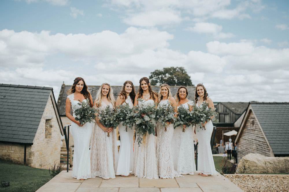 Bridesmaids Bridesmaid Dress Long Maxi Dresses White Beige Cream Foliage Bouquet Bride Bridal Flowers Large Wild Eucalyptus Boho Greenery Barn Wedding Kerry Diamond Photography
