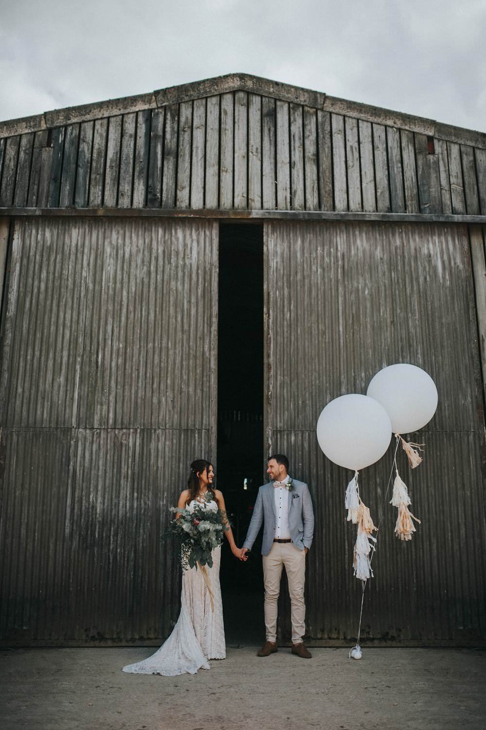 Giant Tassel Ballons Helium Eucalyptus Boho Greenery Barn Wedding Kerry Diamond Photography