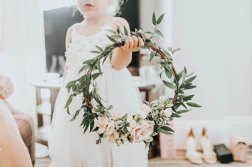 Flower Girl Bouquet Wreath Hoop Flowers Eucalyptus Boho Greenery Barn Wedding Kerry Diamond Photography