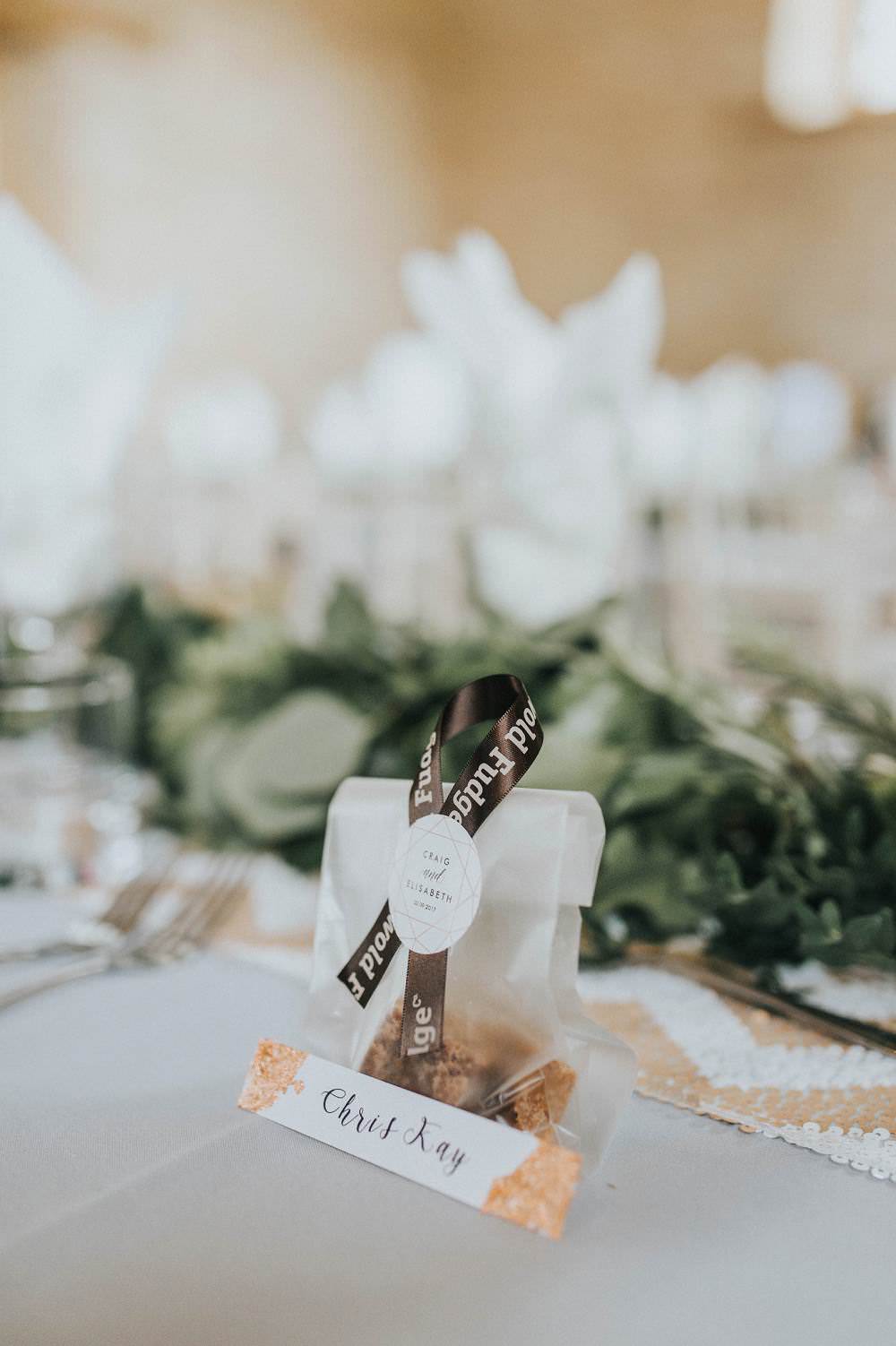 Fudge Favours Place Name Card Copper Eucalyptus Boho Greenery Barn Wedding Kerry Diamond Photography