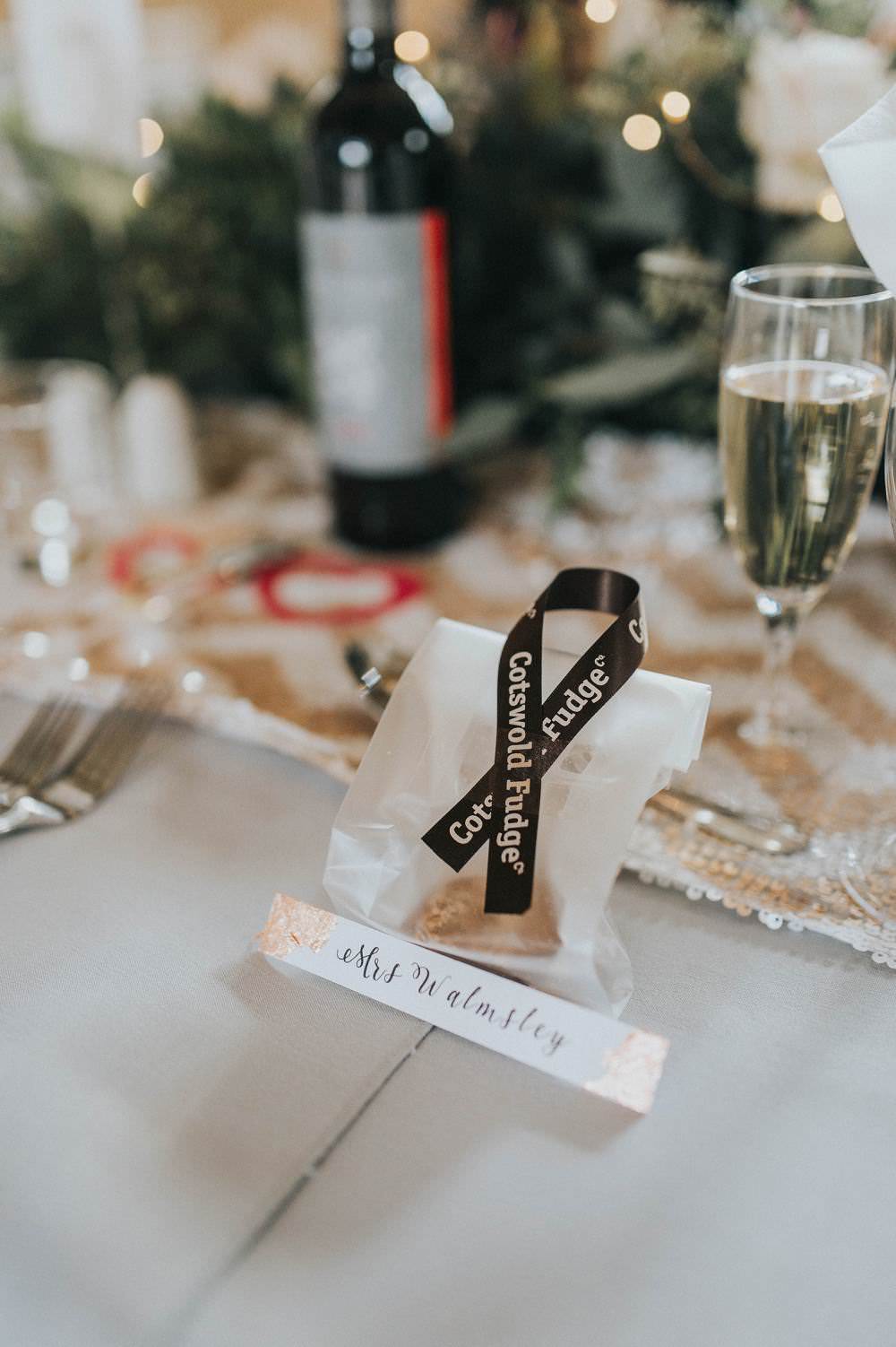Fudge Favours Place Name Card Copper Eucalyptus Boho Greenery Barn Wedding Kerry Diamond Photography