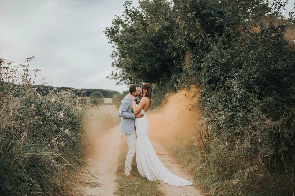 Smoke Bomb Portrait Photo Photograph Eucalyptus Boho Greenery Barn Wedding Kerry Diamond Photography