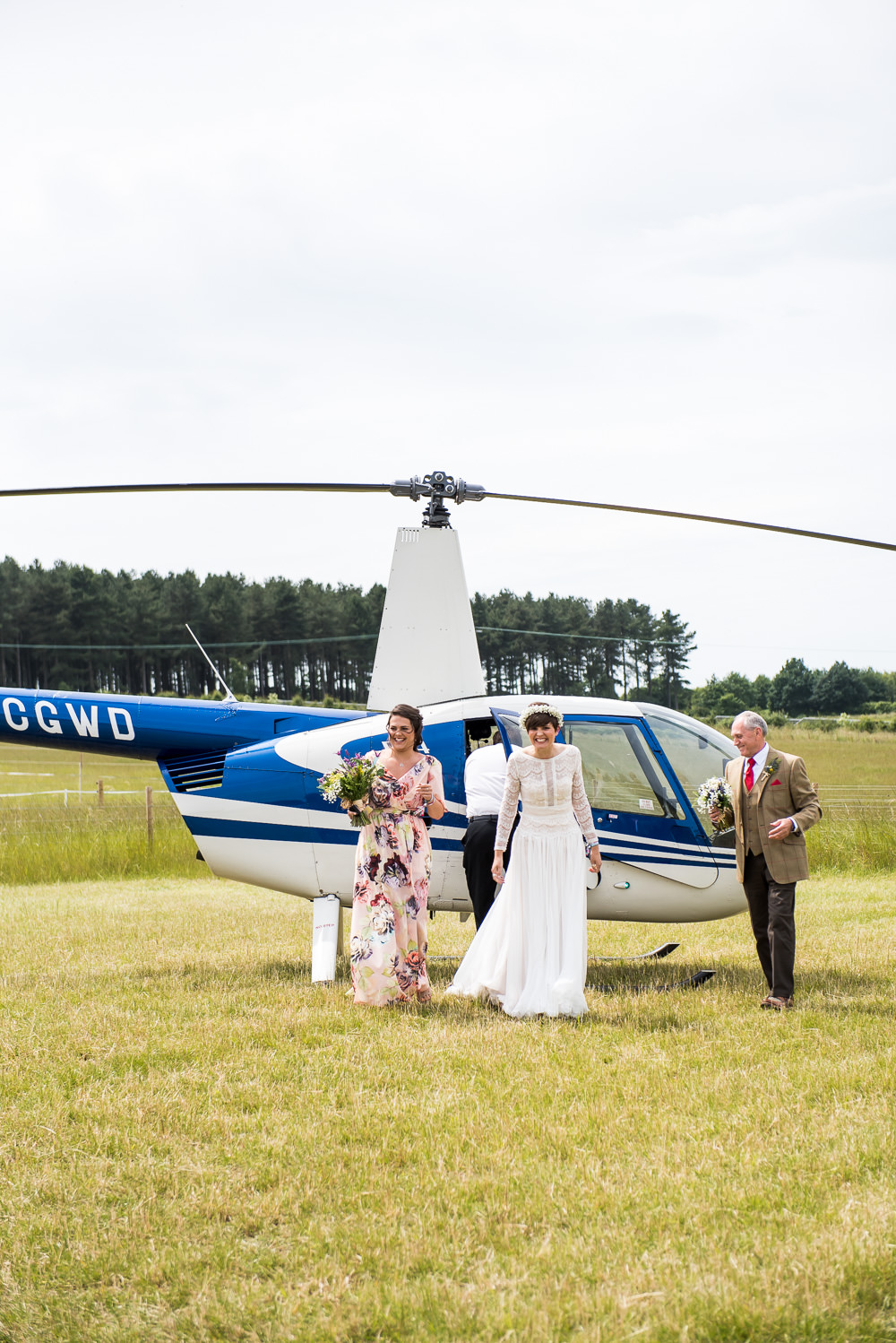 Bride Bridal Long Sleeve Lace Dress Lace Helicopter Gypsophila Crown Wildflower Bouquet Inkersall Grange Farm Wedding Jessica Grace Photography