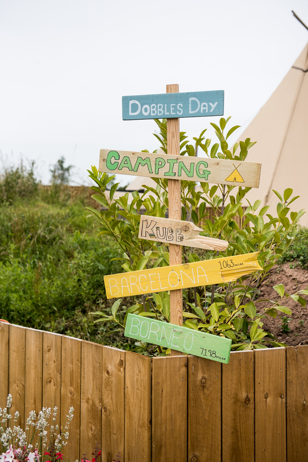 Wooden DIY Signpost Sign Direction Festival Camping Inkersall Grange Farm Wedding Jessica Grace Photography