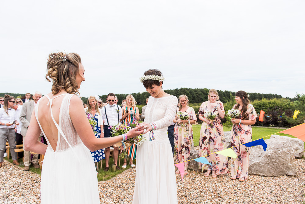 Bride Bridal Long Sleeve Lace Dress Lace Sleeveless Gypsophila Crown Wildflower Bouquet Inkersall Grange Farm Wedding Jessica Grace Photography