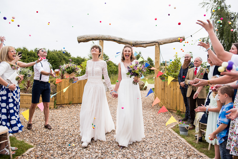 Bride Bridal Long Sleeve Lace Dress Lace Sleeveless Gypsophila Crown Wildflower Bouquet Pom Pom Confetti Inkersall Grange Farm Wedding Jessica Grace Photography