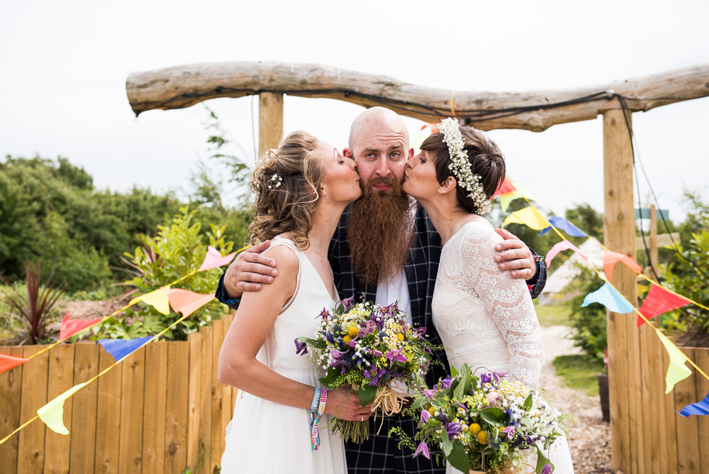 Bride Bridal Long Sleeve Lace Dress Lace Sleeveless Gypsophila Crown Wildflower Bouquet Multicolour Bunting Inkersall Grange Farm Wedding Jessica Grace Photography
