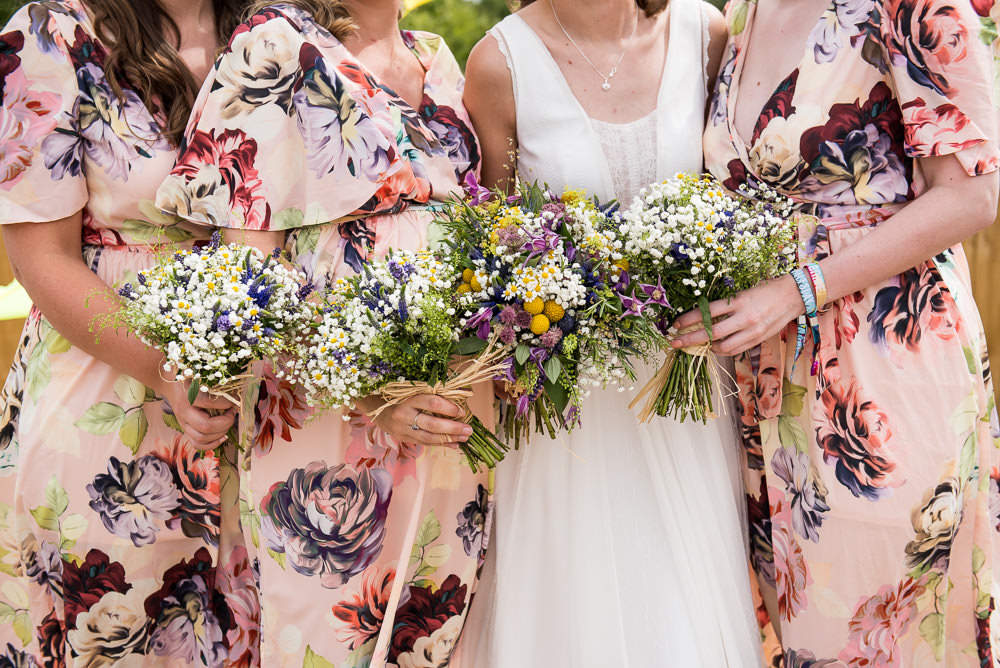 Bride Bridal Lace Dress Lace Sleeveless Gypsophila Crown Wildflower Bouquet Floral Bridesmaids ASOS Inkersall Grange Farm Wedding Jessica Grace Photography