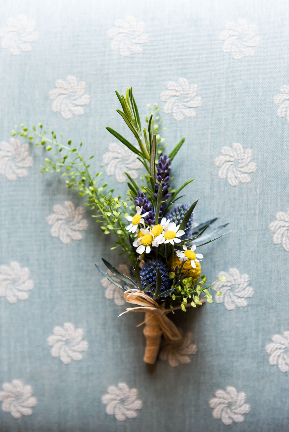 Wildflower Thistle Rosemary Daisy Buttonhole Inkersall Grange Farm Wedding Jessica Grace Photography