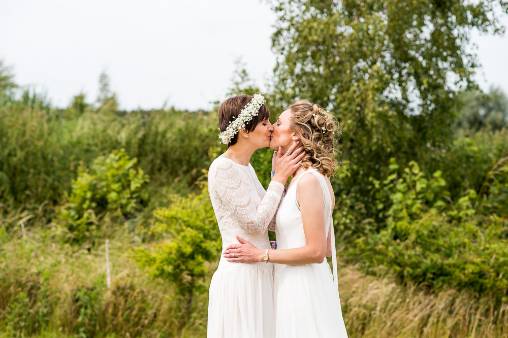 Bride Bridal Long Sleeve Lace Dress Lace Sleeveless Gypsophila Crown Inkersall Grange Farm Wedding Jessica Grace Photography