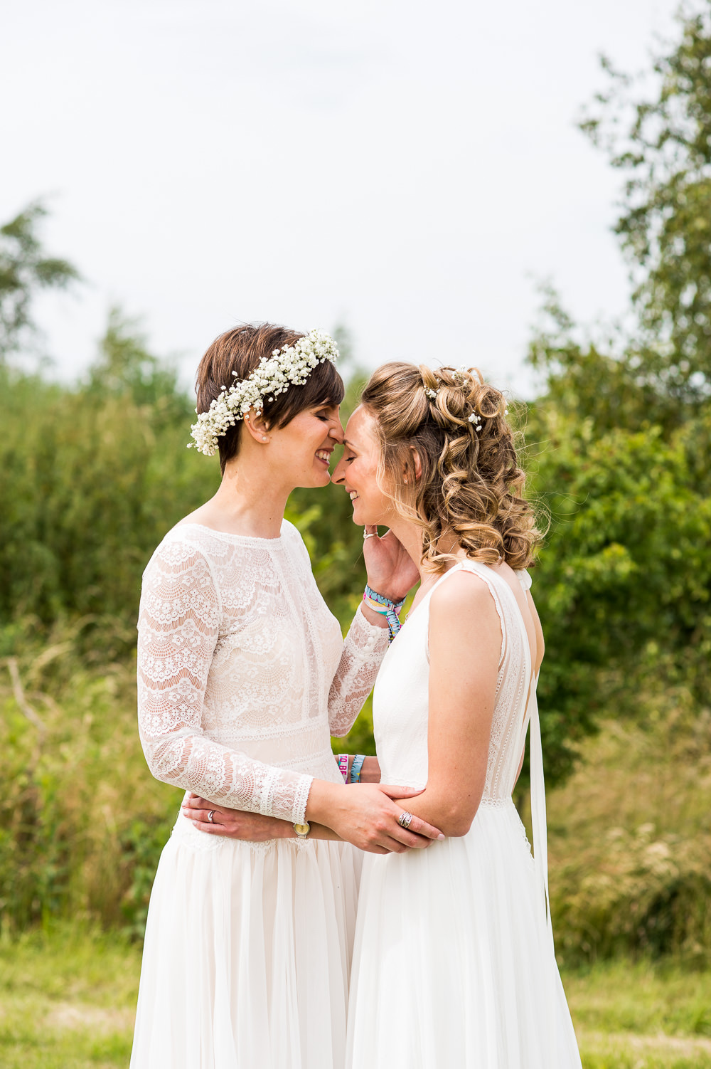 Bride Bridal Long Sleeve Lace Dress Lace Sleeveless Gypsophila Crown Inkersall Grange Farm Wedding Jessica Grace Photography