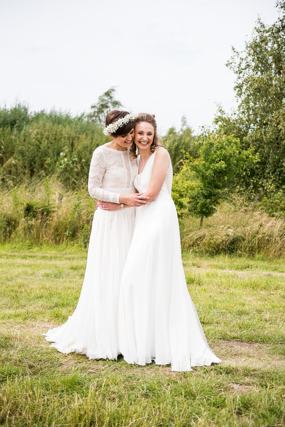 Bride Bridal Long Sleeve Lace Dress Lace Sleeveless Gypsophila Crown Inkersall Grange Farm Wedding Jessica Grace Photography