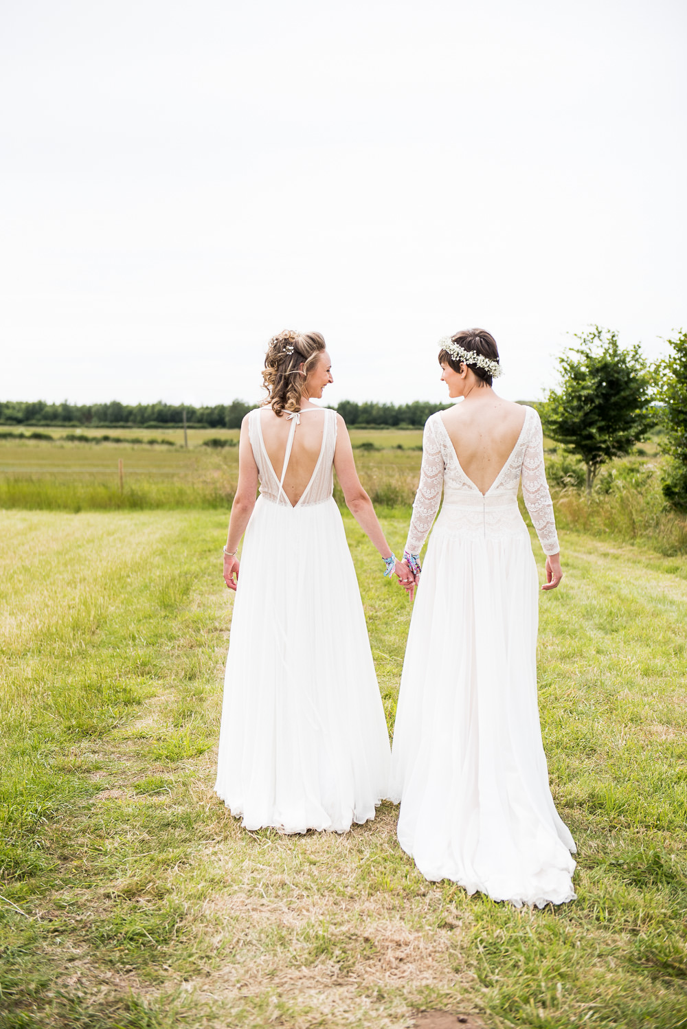 Bride Bridal Long Sleeve Lace Dress Lace Sleeveless Gypsophila Crown V Back Inkersall Grange Farm Wedding Jessica Grace Photography
