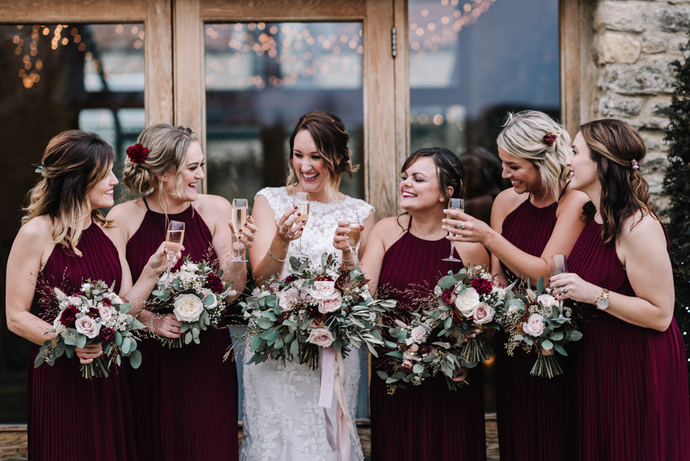 Halterneck Bridesmaids Dress Dresses Red Burgundy Long Maxi Kingscote Barn Wedding Oobaloos Photography