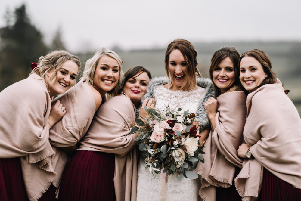 Halterneck Bridesmaids Dress Dresses Red Burgundy Long Maxi Shawls Kingscote Barn Wedding Oobaloos Photography