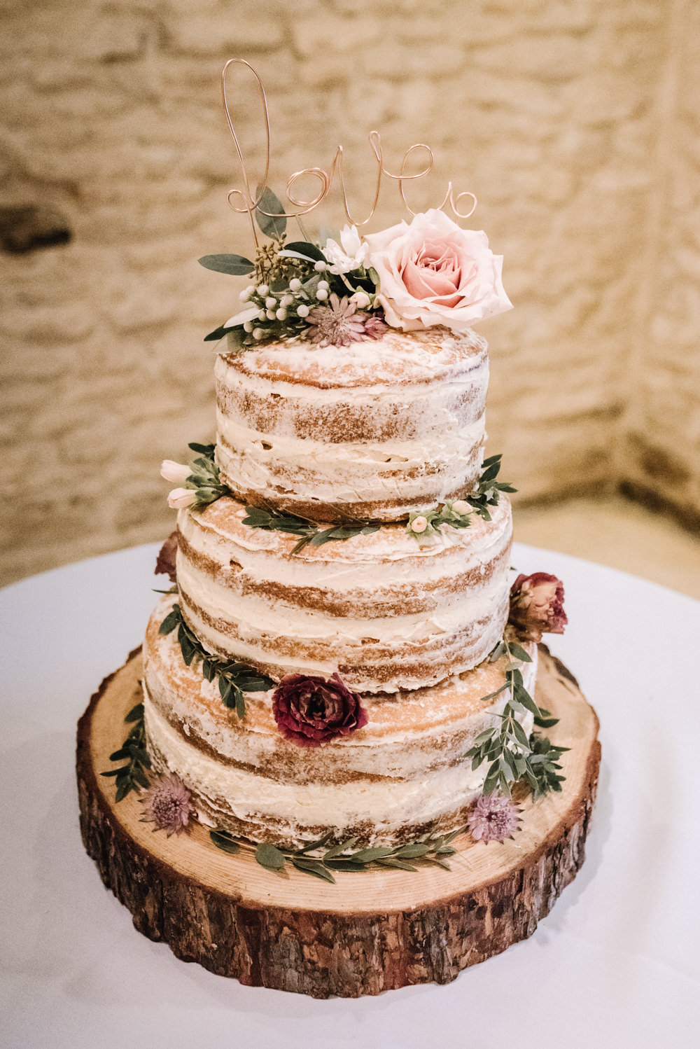 Naked Cake Layer Sponge Semi Flowers Log Stand Wire Love Topper Kingscote Barn Wedding Oobaloos Photography