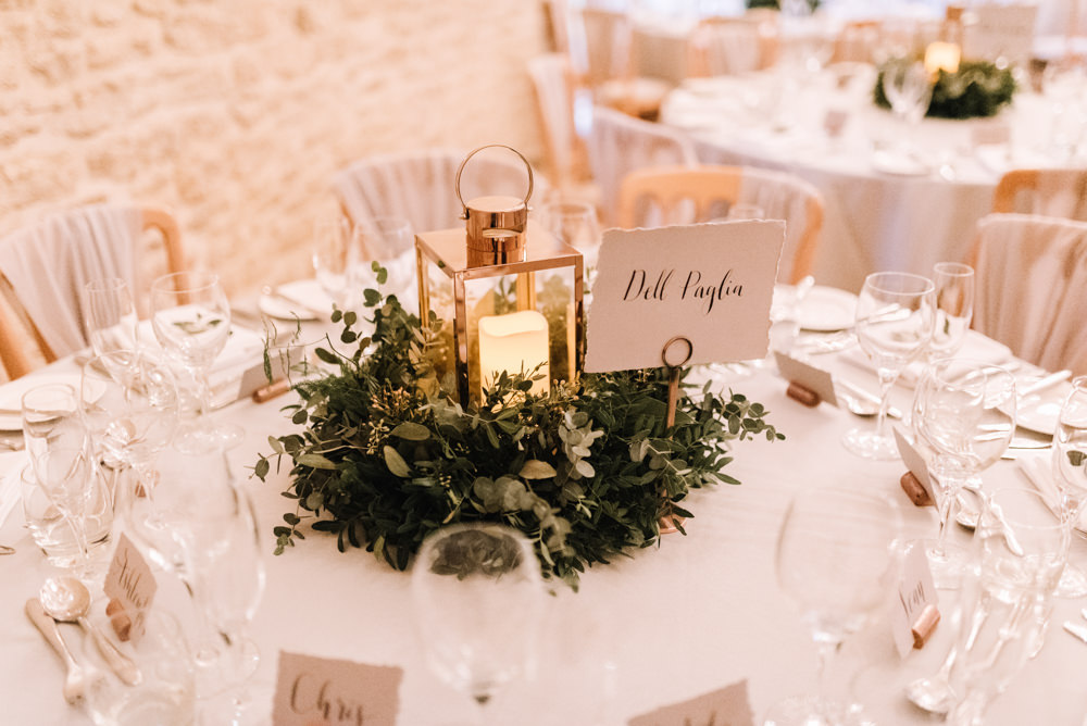 Table Decor Centrepiece Lantern Candle Greenery Foliage Kingscote Barn Wedding Oobaloos Photography