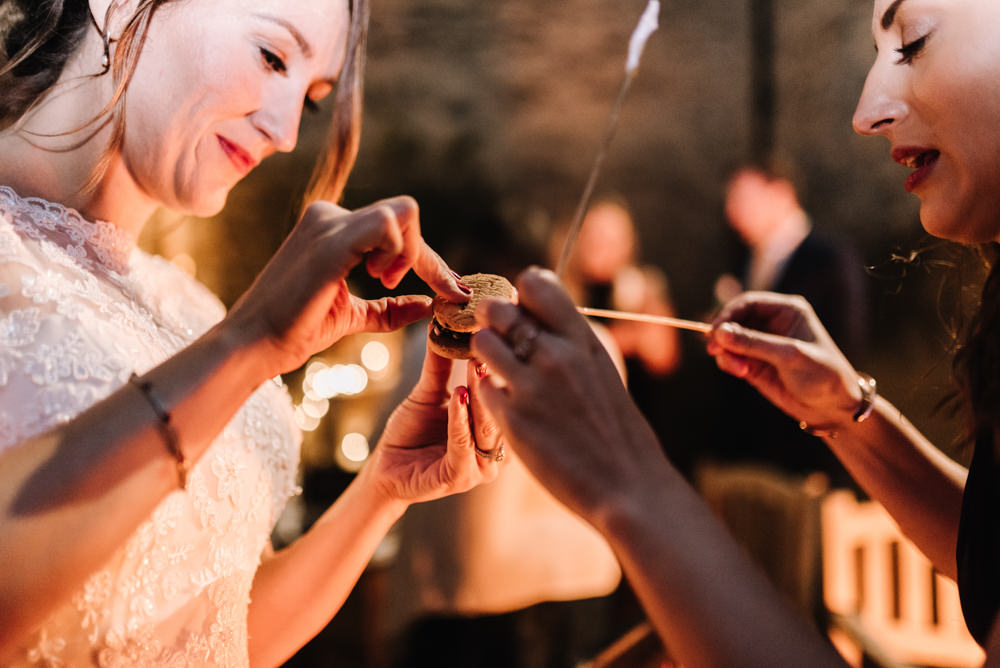 Smores Marshmallow Toasting Bar Station Table Kingscote Barn Wedding Oobaloos Photography