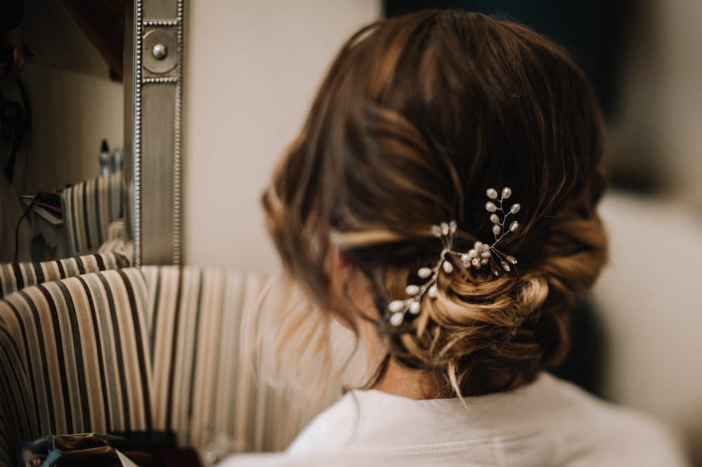 Bride Bridal Hair Style Up Do Kingscote Barn Wedding Oobaloos Photography