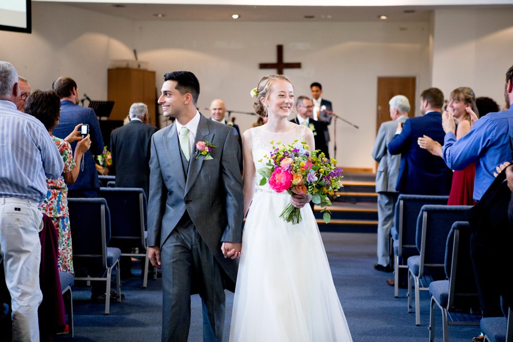 Bride Bridal Sweetheart Neckline Dress Gown Overlay Sleeveless Grey Tails Groom Mint Tie Multicoloured Bouquet Meadow Blousy Meon Bye Farm Wedding Jessica Hayman Photography