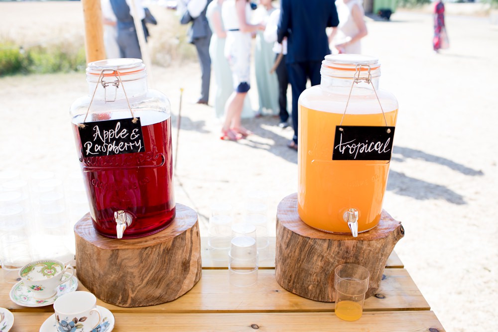 Kilner Drinks Dispenser Wood Slice Log Meon Bye Farm Wedding Jessica Hayman Photography