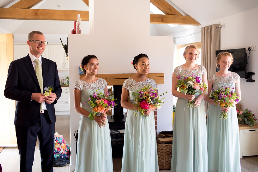 Mint Lace Full Length Maxi Bridesmaids Multicoloured Bouquets Meon Bye Farm Wedding Jessica Hayman Photography
