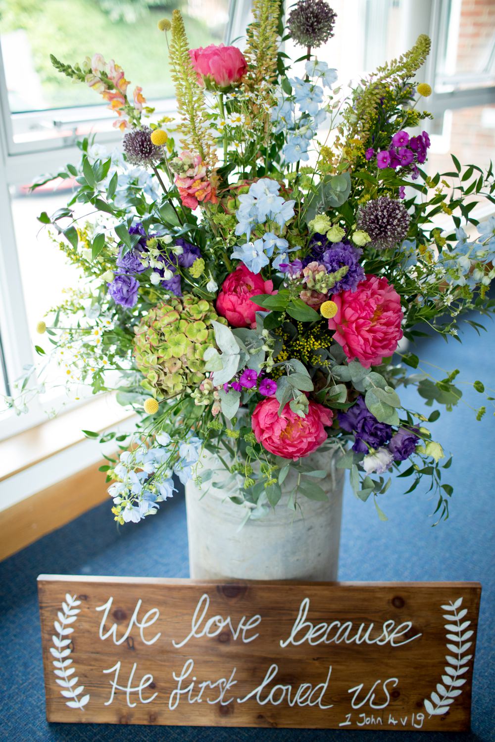 Milk Churn Flowers Floral Peony Meadow Wildflower Wooden Sign Meon Bye Farm Wedding Jessica Hayman Photography