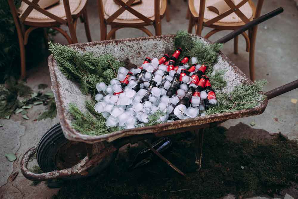 Beer Drinks Wheelbarrow Mountain Wedding Spain Lorena Erre